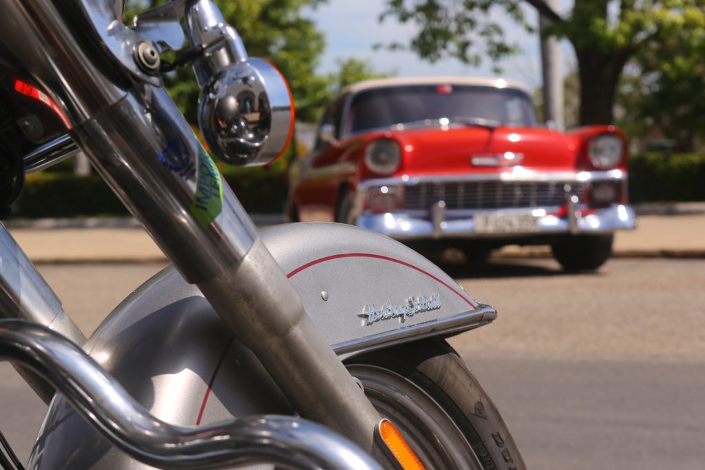 Harley-Davidson and 1956 Chevrolet Bel-Air in Cuba; copyright Christopher P Baker